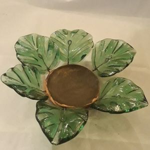Vintage Glass Leaf Candle Holder
